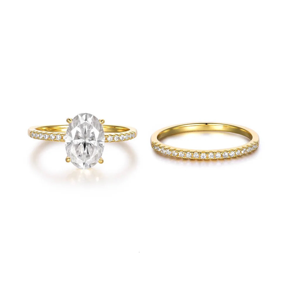 S925 Oval 2.5CT Bridal Ring Set Double Belt Engagement Ring with Zircon Accent Elegant Womens Wedding Jewelry 250325
