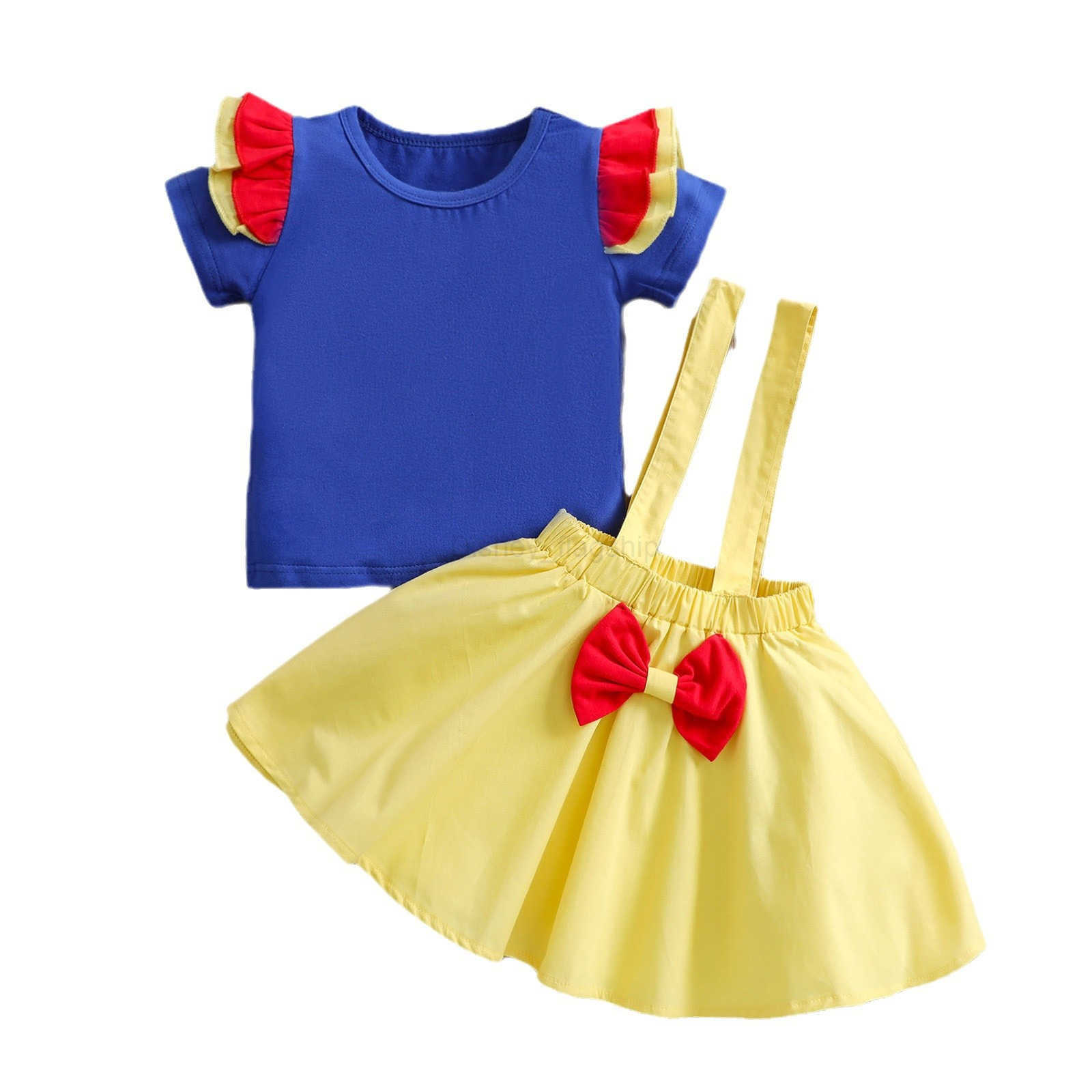 Disney Three piece set of girls infants and babies suspender skirt Snow White styling set little fly sleeve top suspender skirt setXJ250409