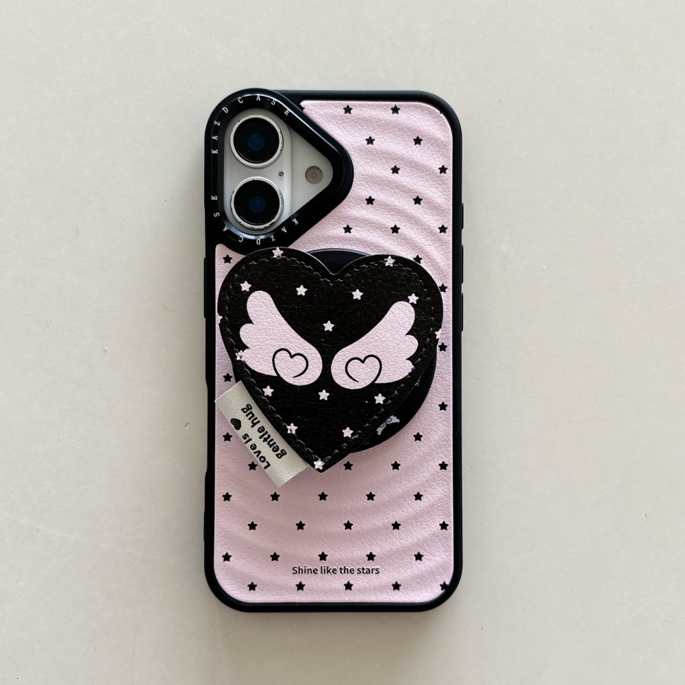 Circle Pattern Sticker Magnetic Heart Wings Stand Phone Case Compatible with iPhone 17/16 Pro Cartoon Shockproof Cover iPhone 15