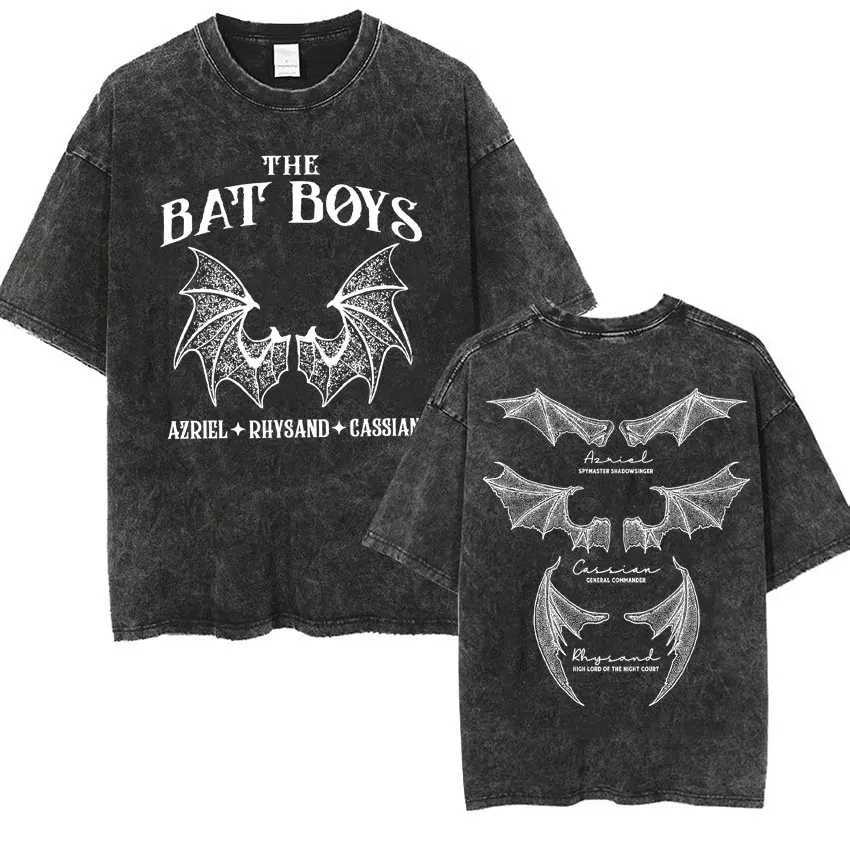 Batboy Nightclub Acotar Retro Washed T-shirt Mens Fashion Gothic T-shirt Mens Cool Oversized T-shirt Y2k Street ClothingXJ250409