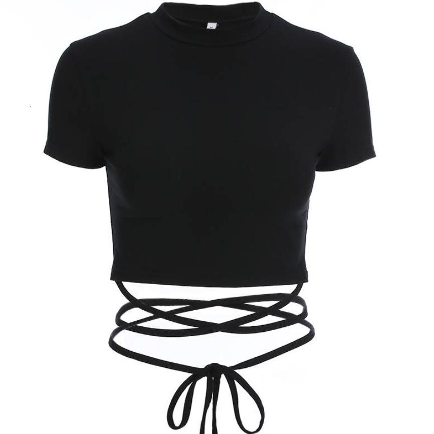 2025S Designer Women S T Shirt Solid Color Cut Exposed Navel Cross Tie Short Sleeved T Shirt Women Versatile For Summer Slim Fit High Waist Careful Ma