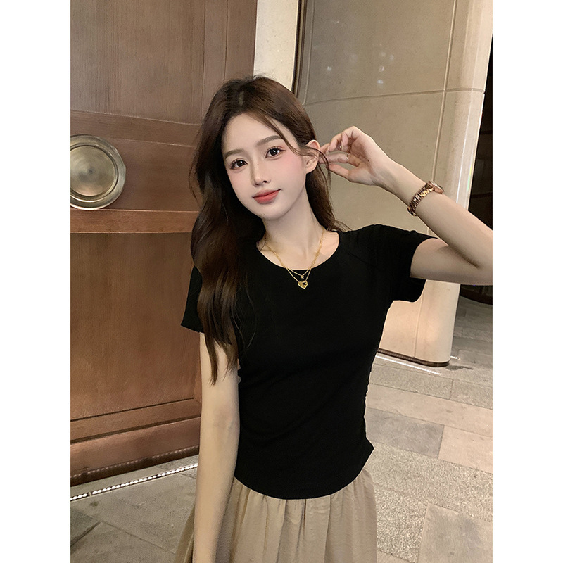 2025S Designer Women S T Shirt Spicy Girl S Mind Machine T Shirt Summer Back Hollow Design Feeling Slim Fit Folded Waist Short Sleeve Top For Women