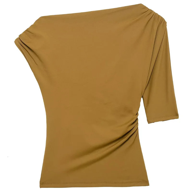 TRAF Asymmetric Top Womens Sexy Tank and Camis Summer Yellow Black Solid Tight Casual Street Clothing Y2k Tshirt 250409