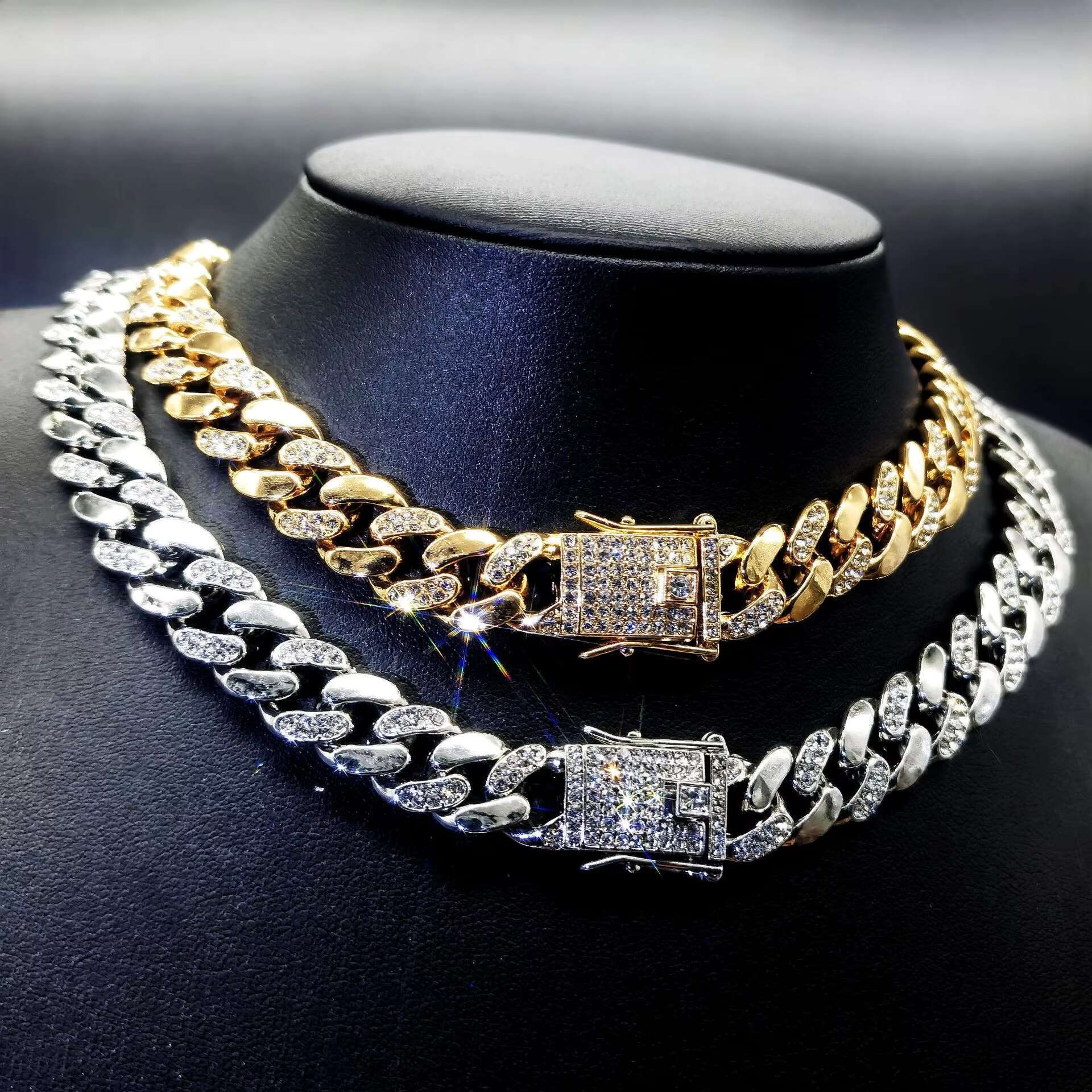 Fashionable HipHop Pearl Water Dia Gold Plated Miami Cuban Chain Men's Hip Hop Necklace Jewelry