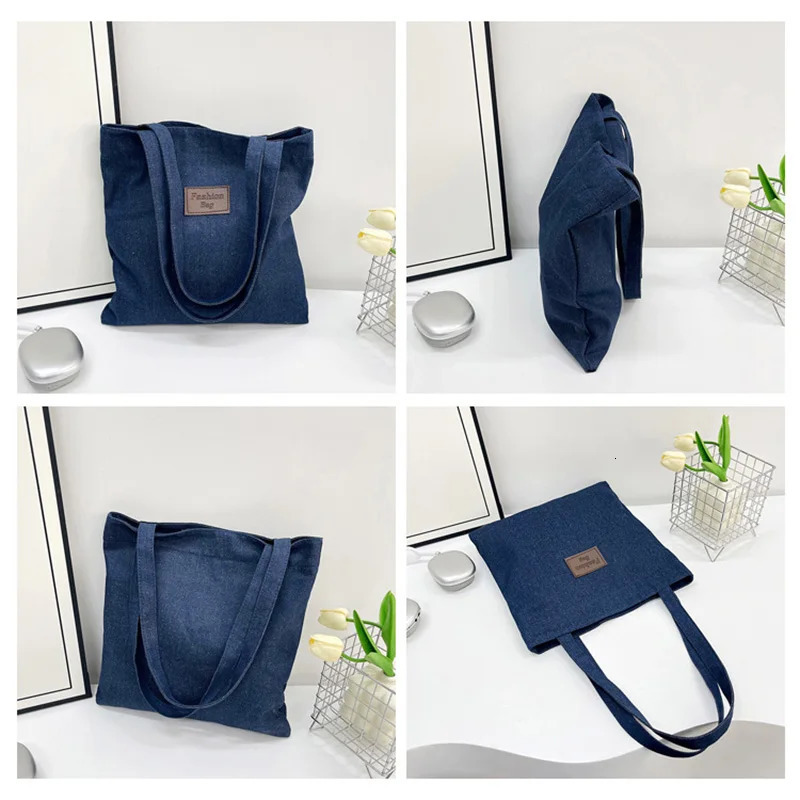 Womens large capacity denim shoulder bag travelbusinessshopping casual handbag womens canvas 250408
