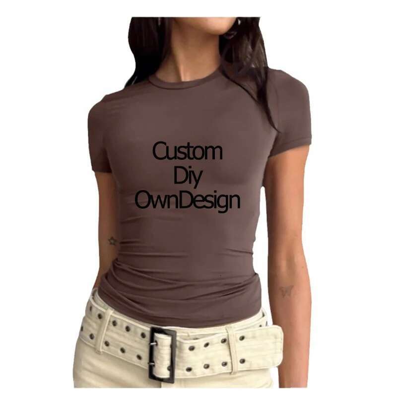 Custom Print Diy Design Women T-Shirt Solid Skinny O Neck Short Sleeve Casual Streetwear Simple Slim Fit Top Tees 2024
