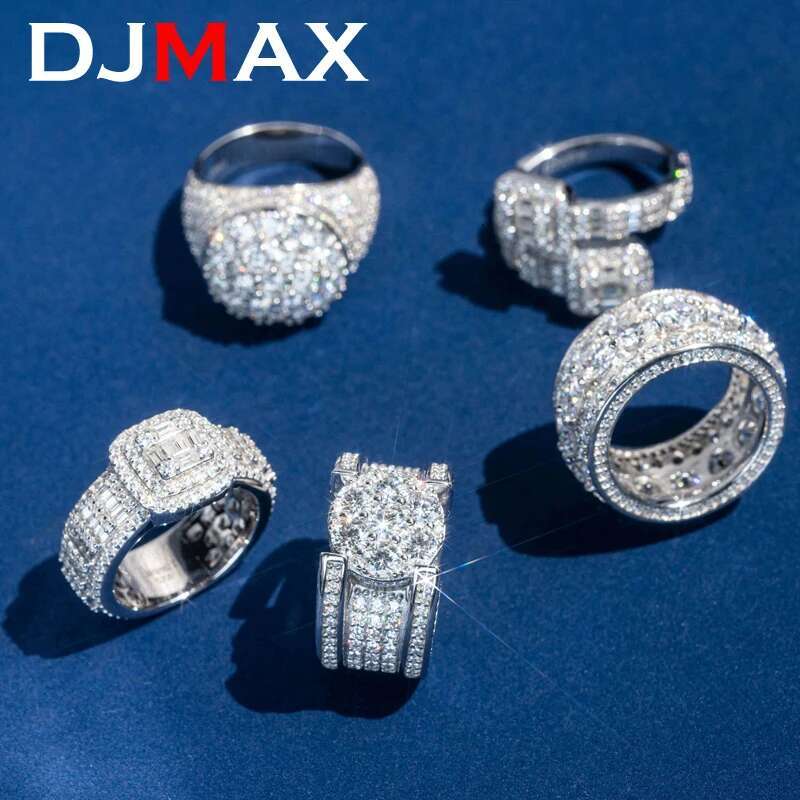 Hip Hop DJMAX Full Moissanite Rings For Men Original 925 Sterling Silver Men and Womens Moissanite Finger Rings Best Gifts 2024