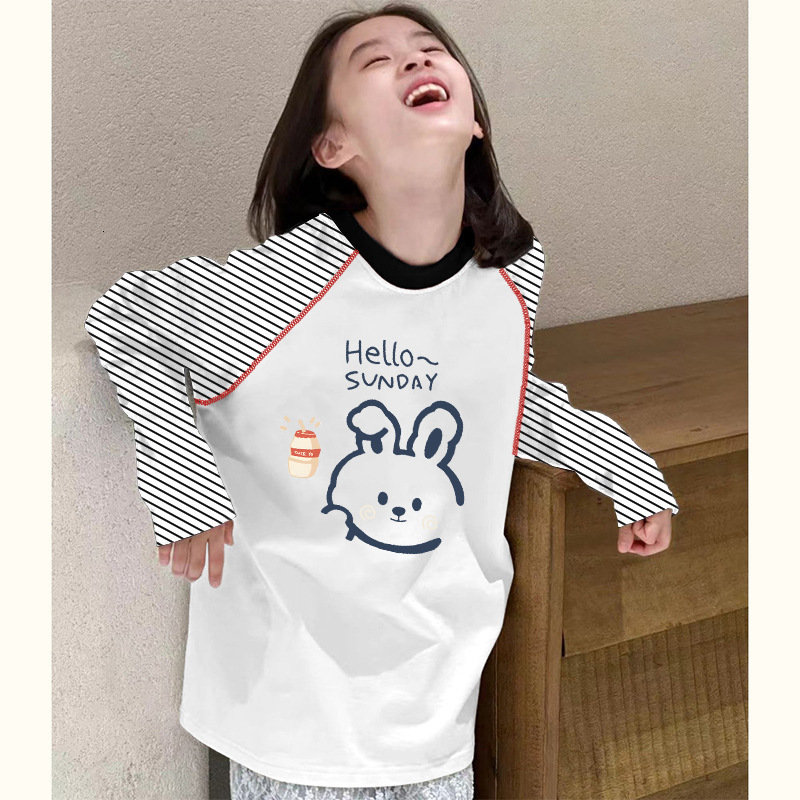 Ddmyshoesvip Girls Striped Raglan Top Medium To Large Children S Clothing Spliced Sleeved Bottom Shirt Korean Casual Versatile Long T Shirt