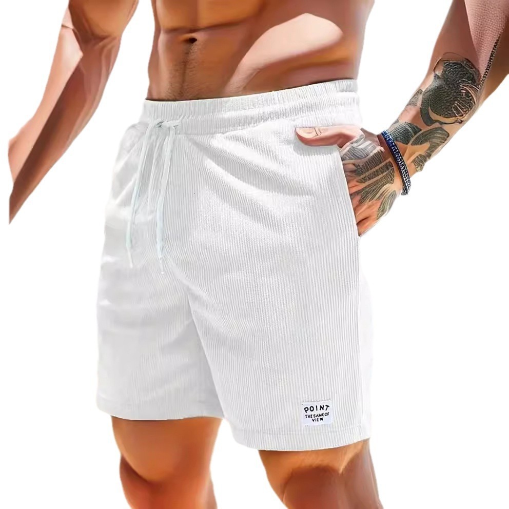 2025 New Designer Men Shorts Summer Solid Color Lace Up Sports Corduroy Simple Five Quarter Men Shorts Casual Pants