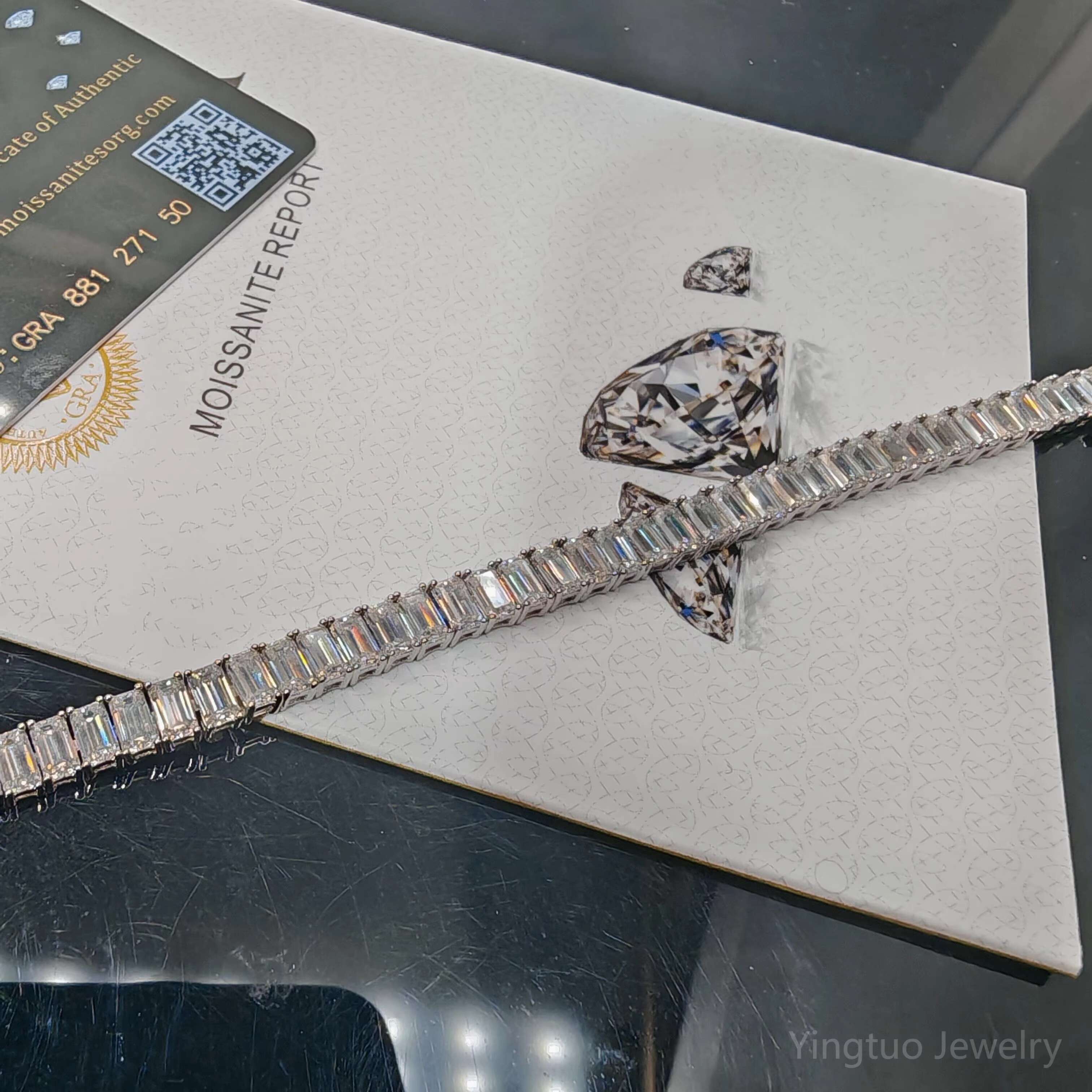 100% Pass Tester Emerald Shape Tennis Chain Man Women S925 Silver Chain Hip Hop Bracelet VVS Moissanite Chain