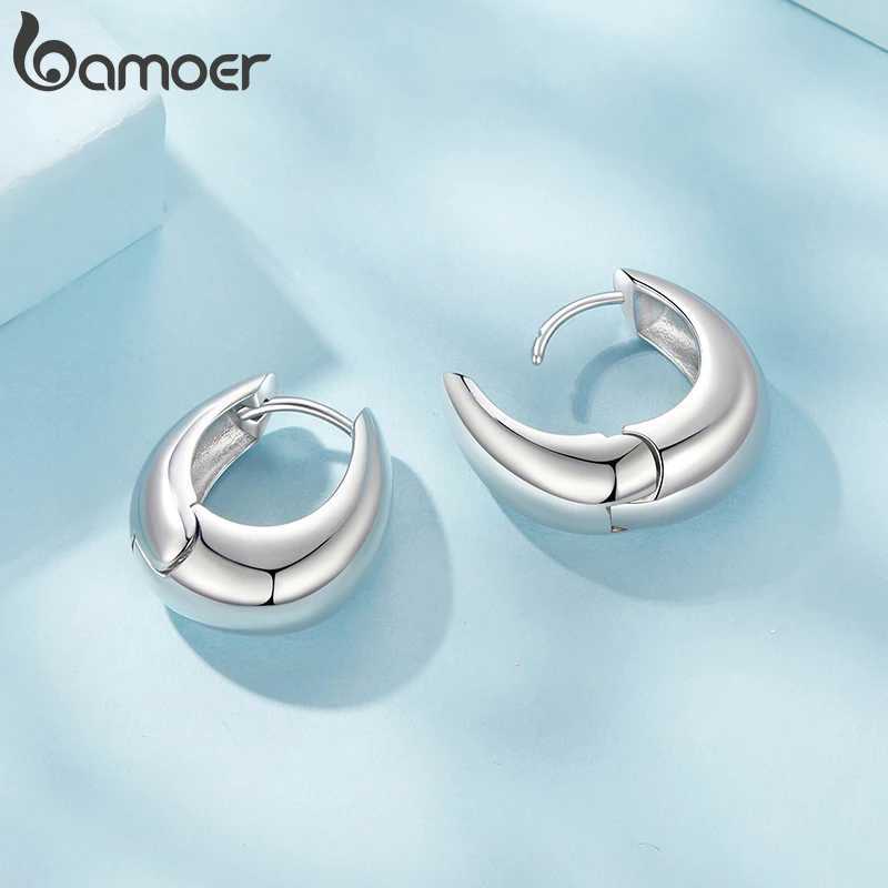BAMOER White Gold Plated 925 Sterling Silver Post Glossy Hoop Earrings High Polished Trendy Fashion Jewelry for Women Bijoux Z250408