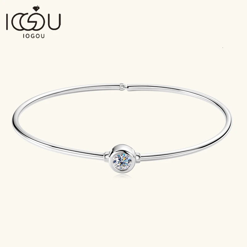 0.5ct Bezel Round Bangle Bracelet 925 Sterling Silver for Women Classic Charms Jewelry Birthday Valentines Day Gift 250408
