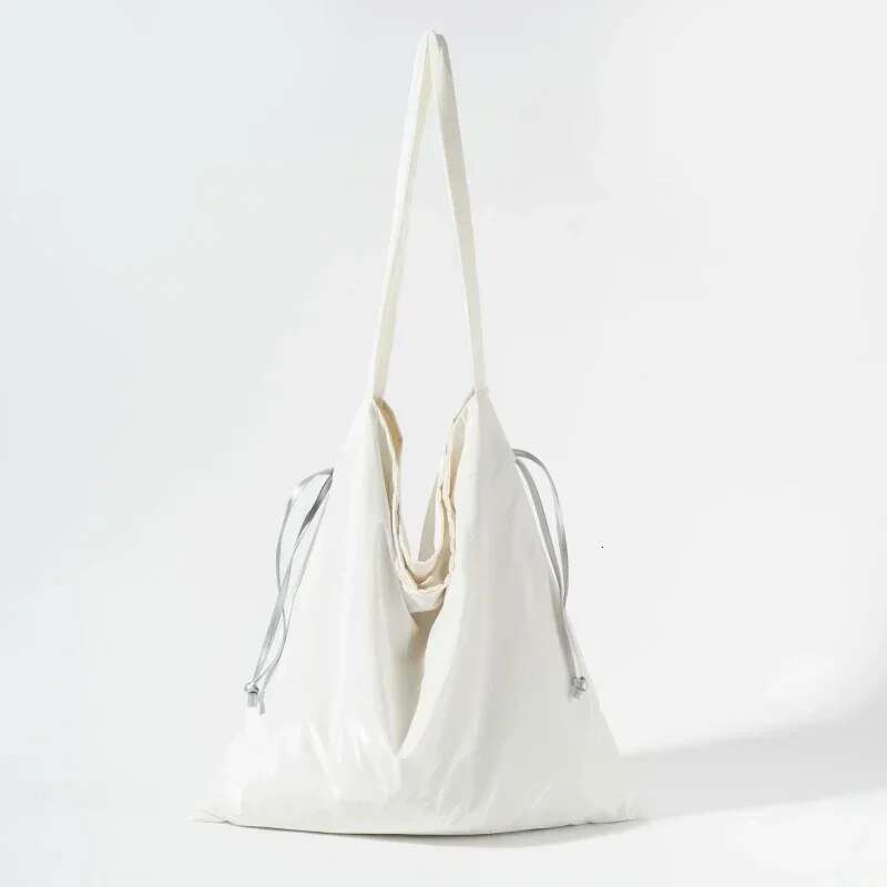 Meet You Large Capacity Bright Surface Drawstring Shoulder Solid Color Simple Tote College Student Daliy Messenger Bag