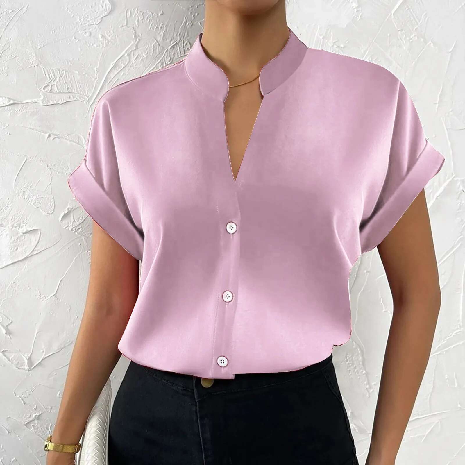 Dongdumaoyi Elegant Women Blouse Summer Simple Tops Solid Slim Fit V Neck Button Office Commuter Female White Shirts Tunic Blusas Mujer T Shirt