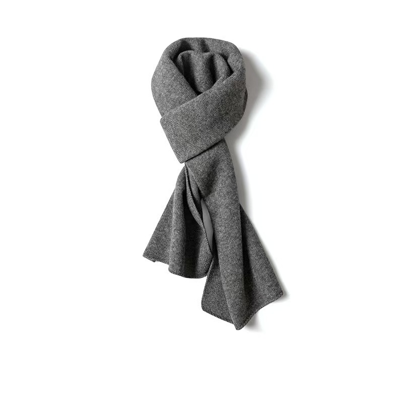 K359 Cashmere Neck Scarf Men's Long Autumn and Winter New Style Pure Color Knitted Thick Warm Wool Neck Scarf Wholesale