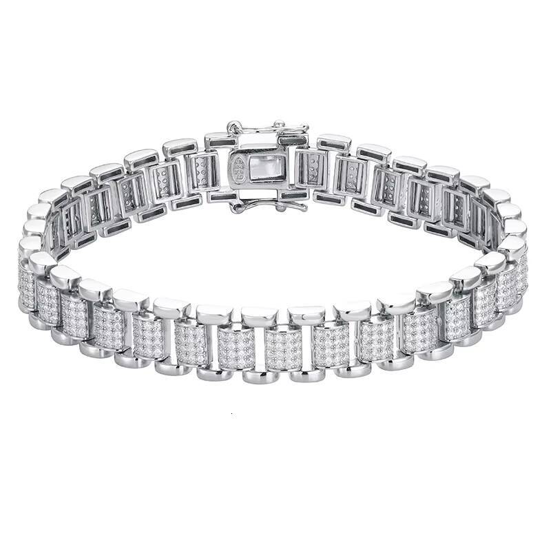 QYT Jewelry S925 Sterling Silver Moissanite Watch Chain Bracelet Men and Women Couple Diamond Cross-border Bracelet