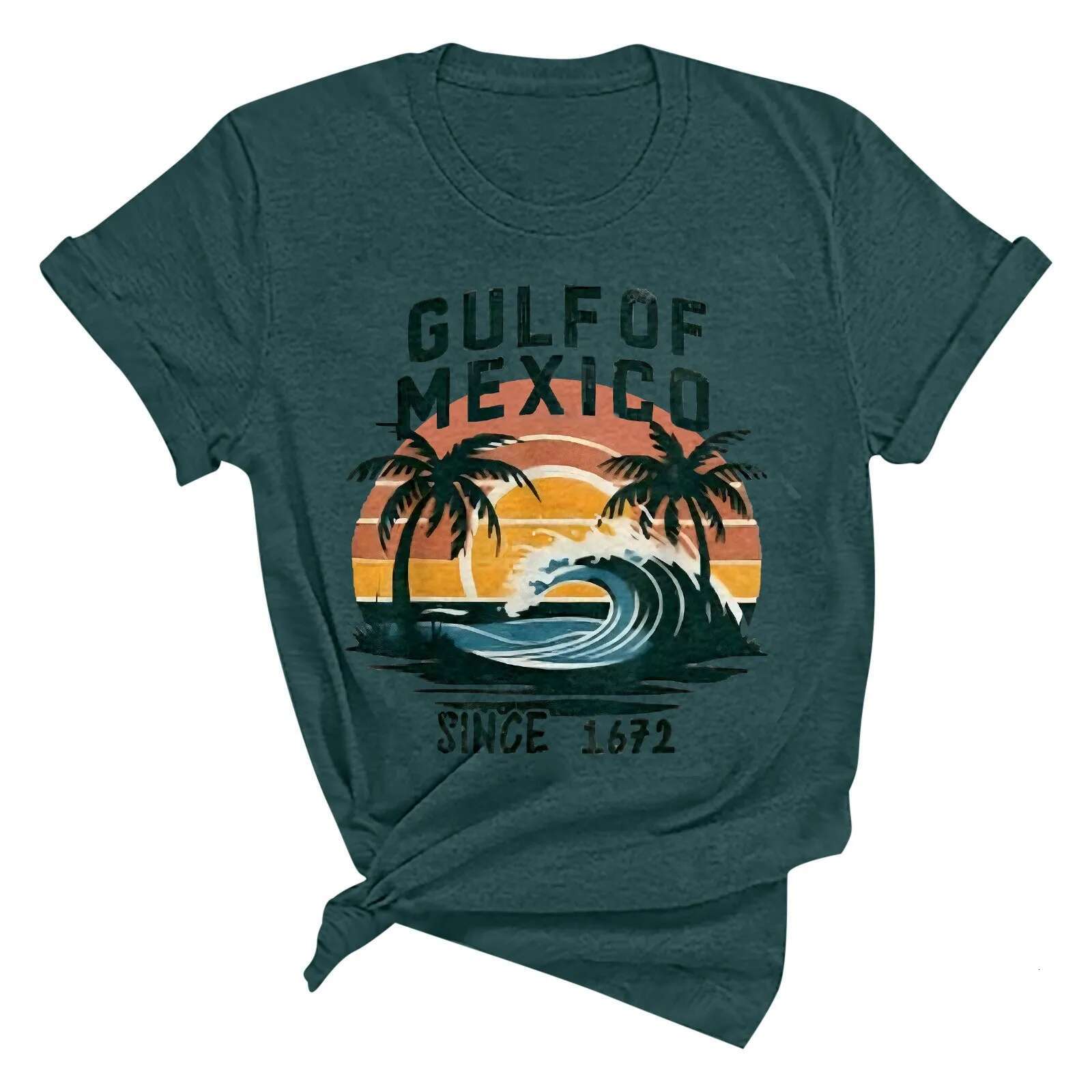 Dongdumaoyi Gulf Of Mexico Since T Shirt For Women S Letter Print Crew Neck Short Sleeve Tee Tops Female Clothes Shirt