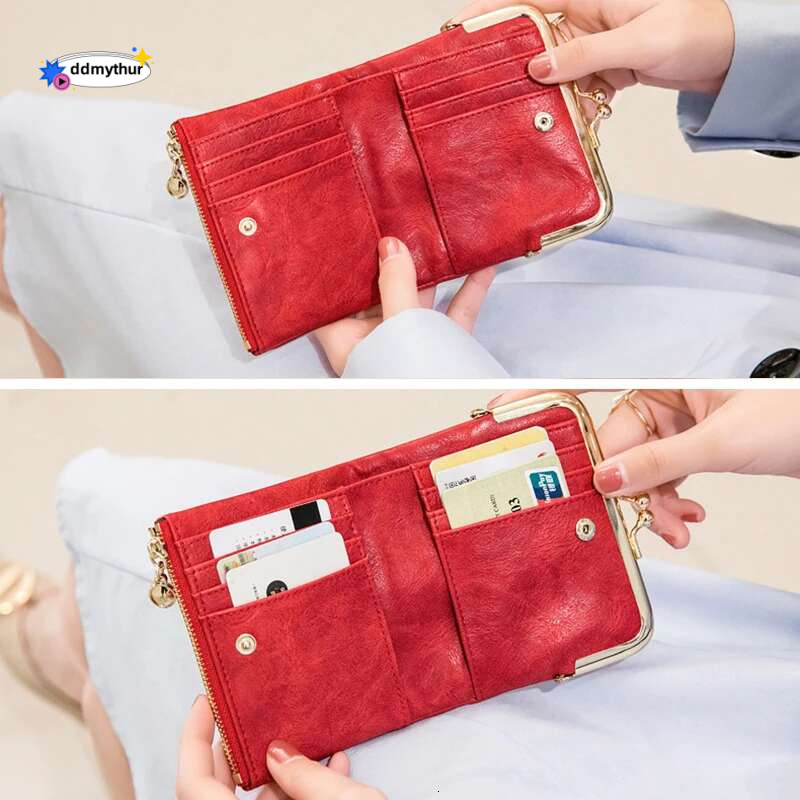 Portable Large Capacity Money Bag Ladies Foldable PU Leather Wallets Retro Hasp Short Purses For Women Fashion Card Holders ddmythur