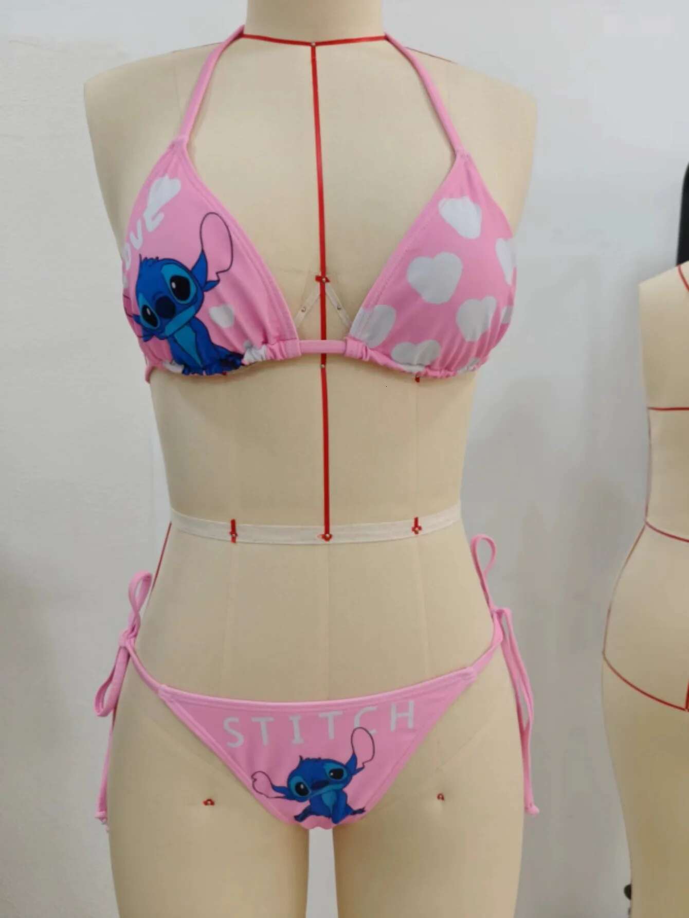 2 pcs/a set Cute Cartoon Bikini Small Breast Gathers Beach Vacation Style