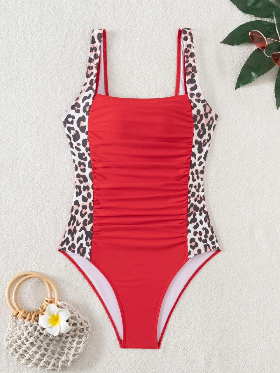 One piece Leopard swimsuit womens ultrathin pleated backless beach yukata 250409