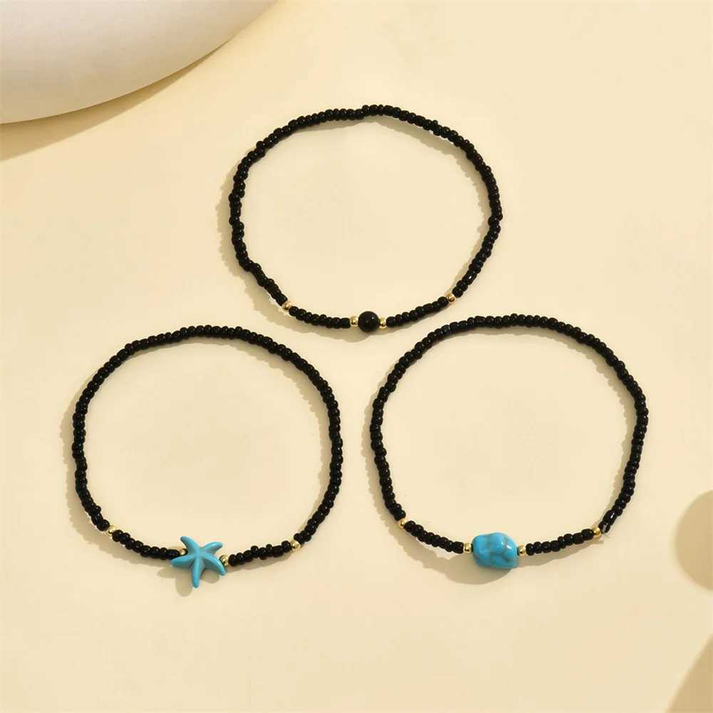 Ocean Theme Starfish Anklet Bracelet Set For Women Boho Beaded Stackable Adjustable Beach Vacation Jewelry Accessories Z250408