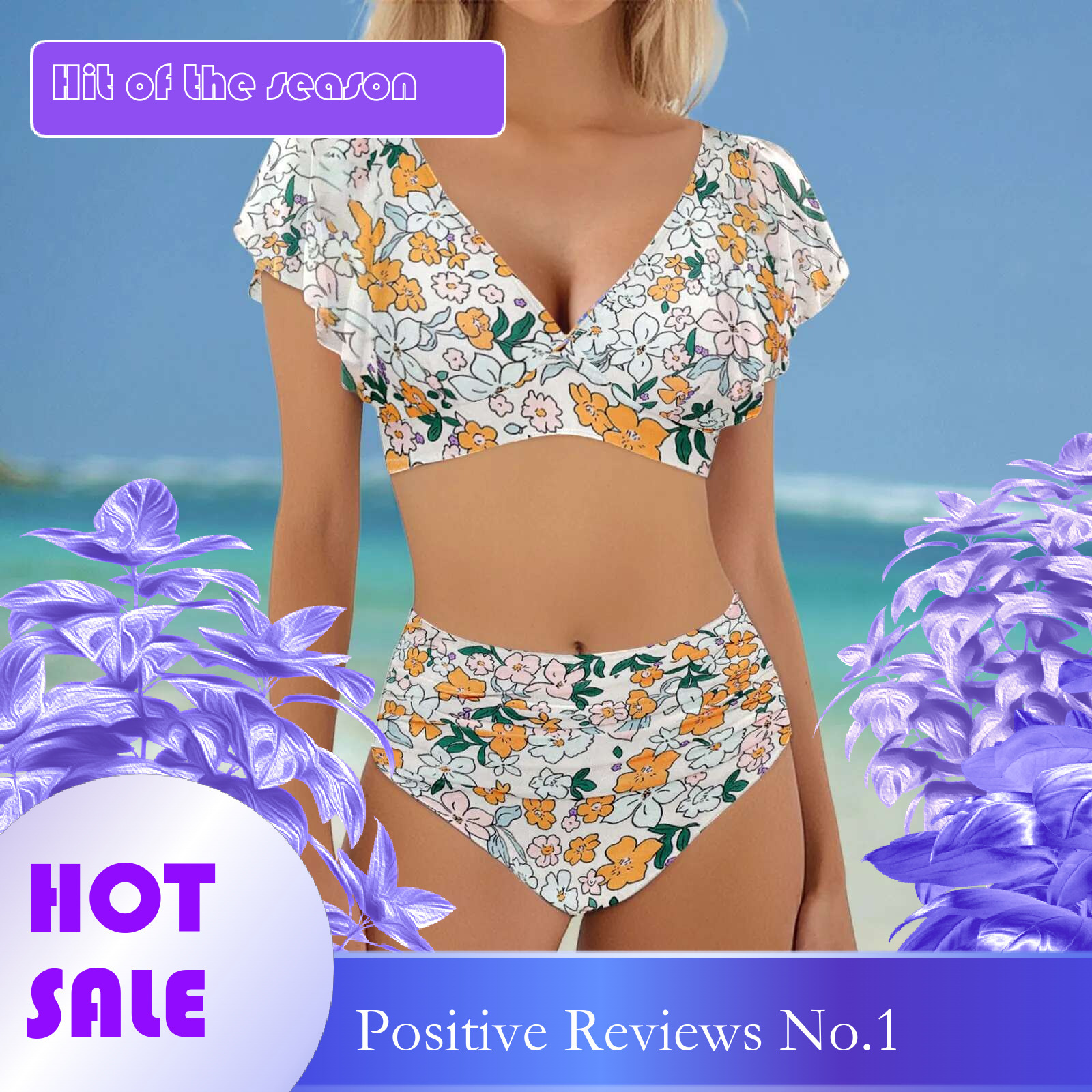 Dongdumaoyi V Neck Ruffled High Waist Bikini Sets Swimsuit For Women Sexy Back Hook Two Pieces Beachwear Bathing Suit Swimwear