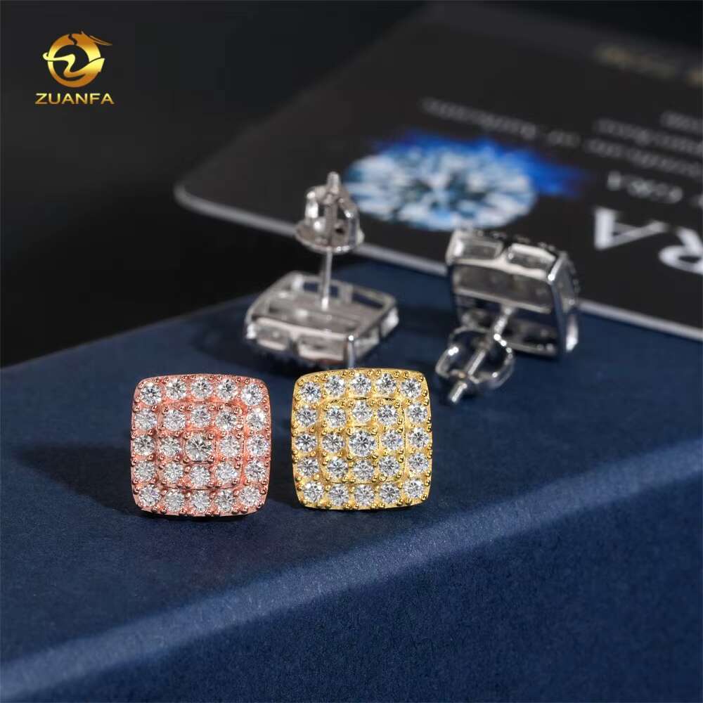 Wholesale Factory Price 925 Sterling Silver White Gold Iced Out Diamond Hip Hop Moissanite Earrings
