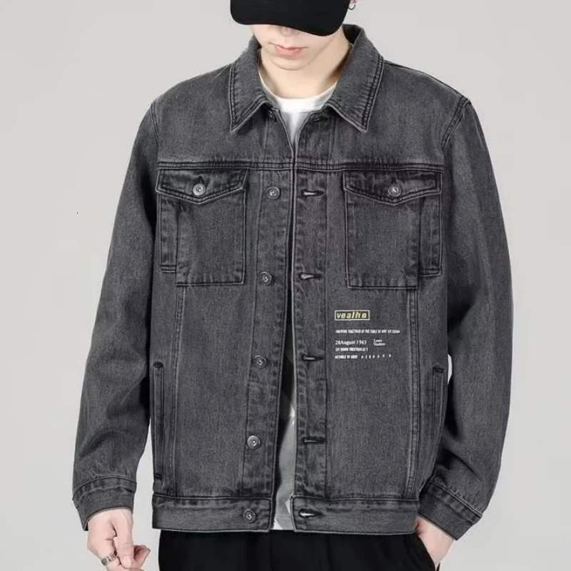 Mens black denim jacket autumn mens Jens clothing punk rock shirt workwear 250409