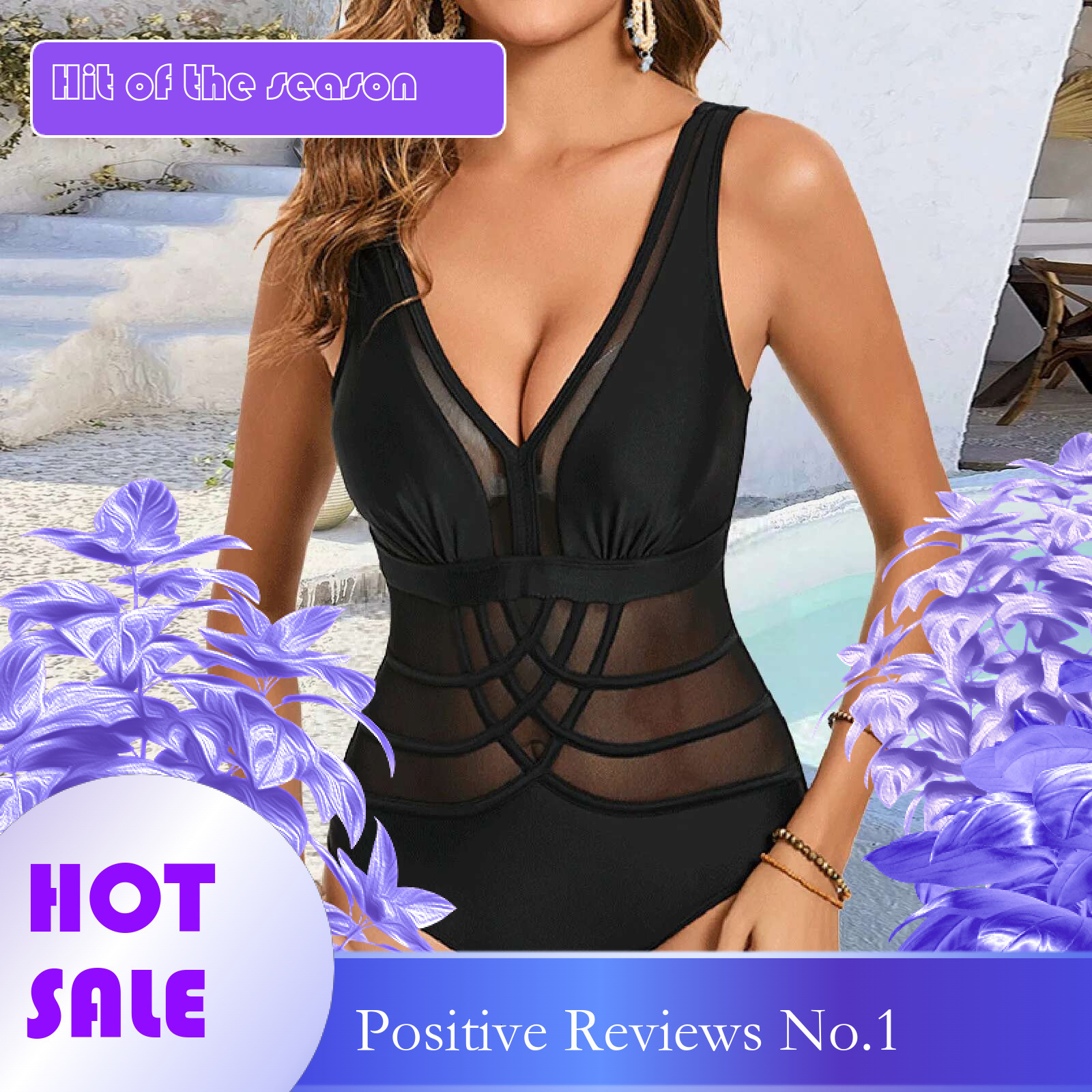 Dongdumaoyi Sexy Black One Piece Swimsuit Women Deep V Neck Hollow Backless Slim Fit Beach Bathing Suit Lace High Waist Swimwear