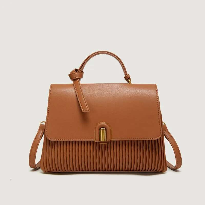 High-Quality Pu Leather Handbag Pleated Stripe Design Women's Single Shoulder Commuter Tote Bag Sac A Main Femme