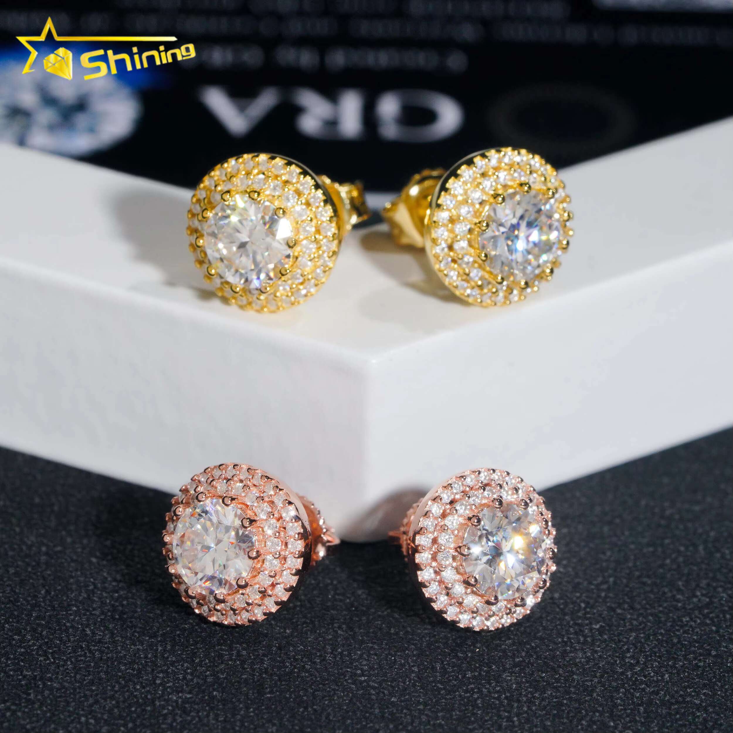Rapper Hip Hop Jewelry Pass Diamond Tester 925 Sterling Silver VVS Diamond Moissanite Stud Earrings