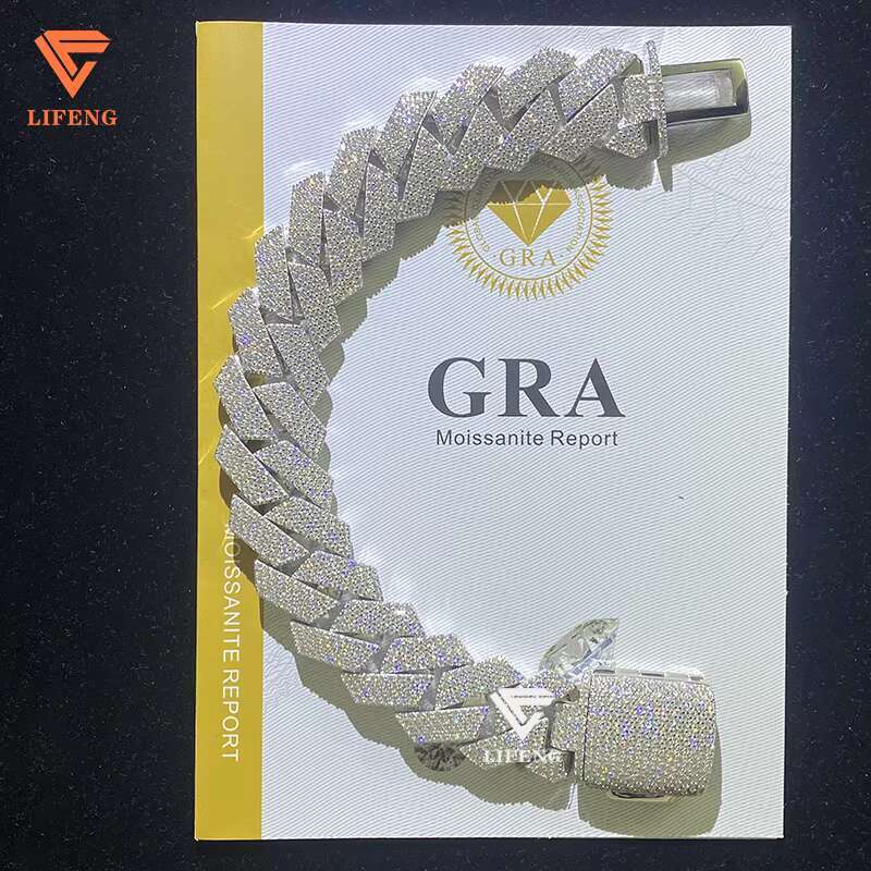 925 Silver Bracelets Luxury Custom Design Diamond Cuban Link Chain and Bracelet Set D VVS1 Moissanite Bracelet