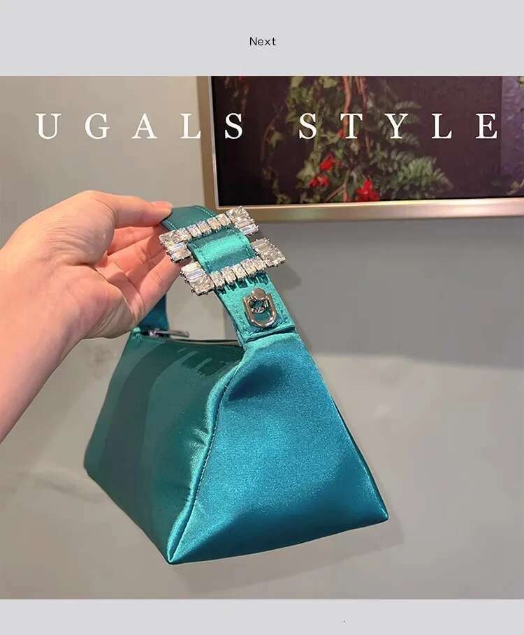 Fashion Satin Square Glitter Rhies Dia Evening Women's Handbag Wedding Party Clutch Purse Shoulder Bag