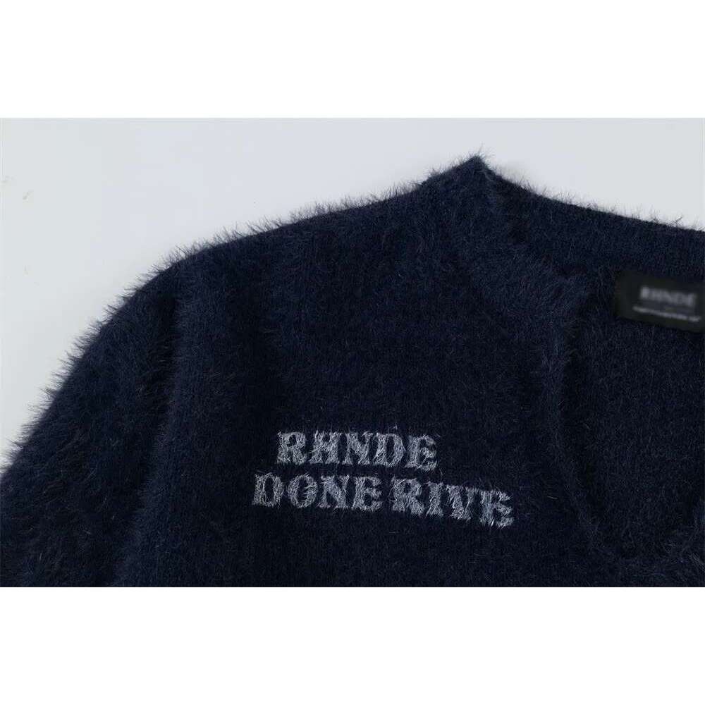 Letter Print Mohair Sweater Mens High Street Autumn Winter Loose Long Sleeve Knitted Pullover Men