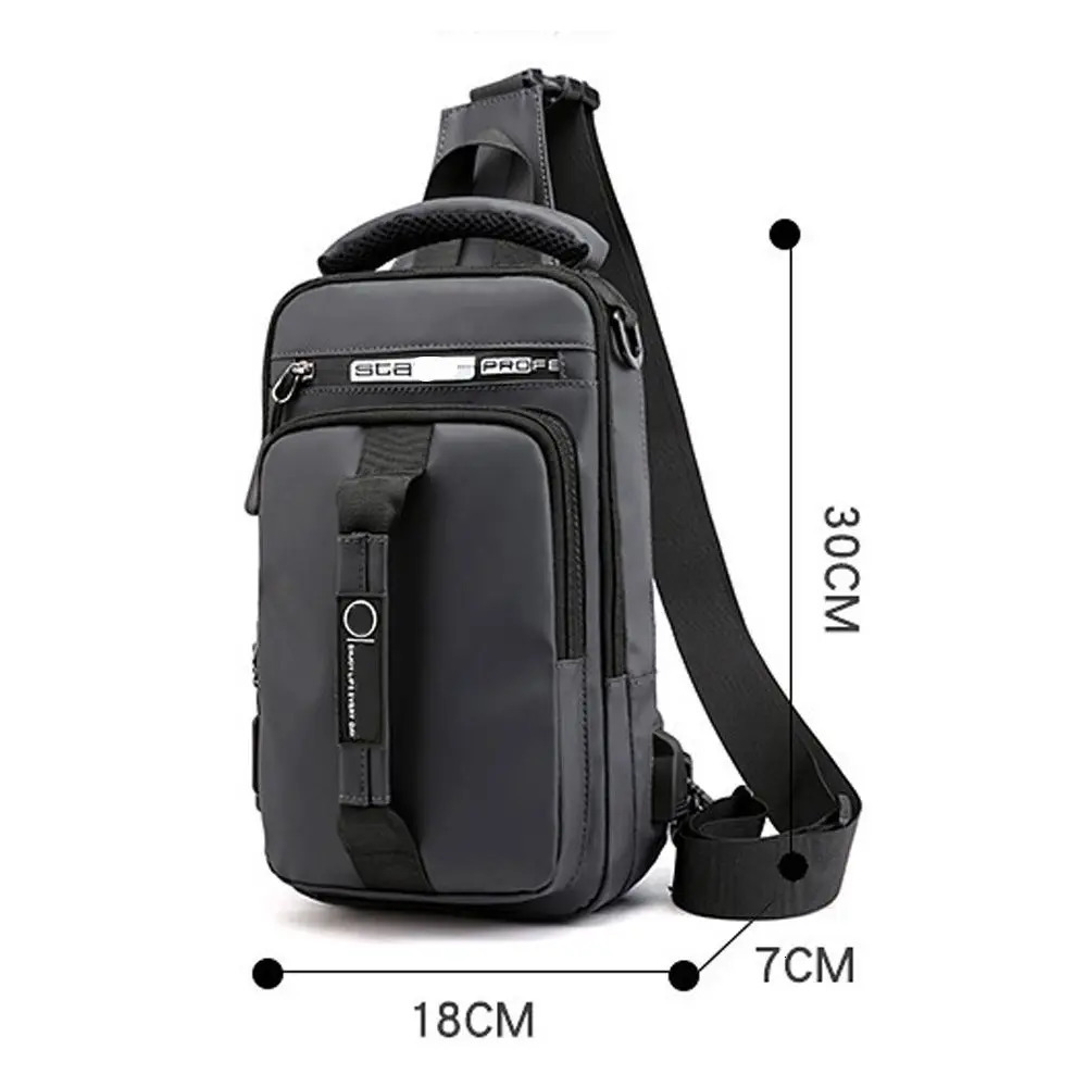 Anti theft box shoulder bag mens sling cross body messenger backpack USB port 250408