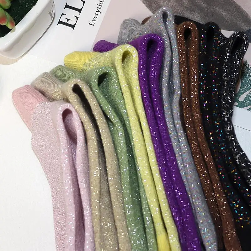 3 pairs high quality women fashion filigree socks Sexy women spring autumn glitter socks Candy-colored Korean style women socks 250409