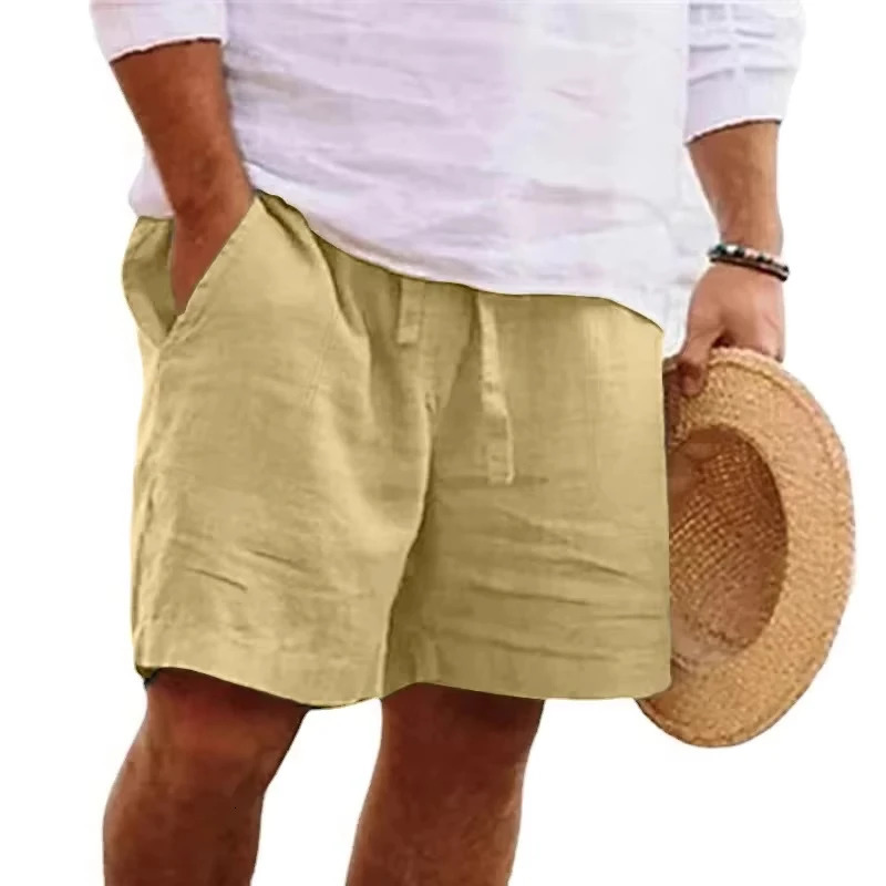 Mens Cotton Solid Color Beach Short Summer Lightweight Pants Outdoor Large Breathable Short Homme 250407