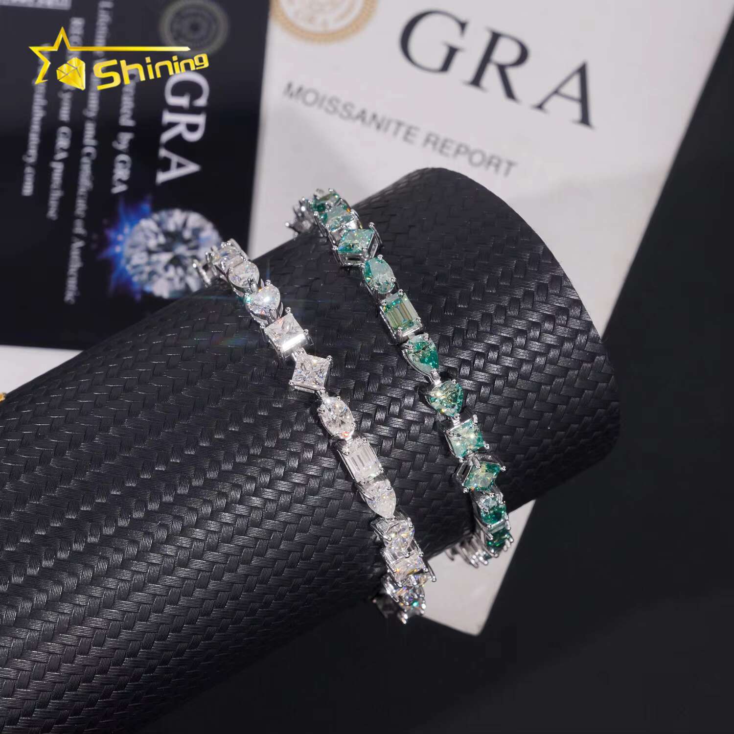 New Arrival Fancy Cut Moissanite Pass Diamonds Tester Diamonds 925 Sterling Silver Gold Plated Women Men Unisex Tennis Bracelet