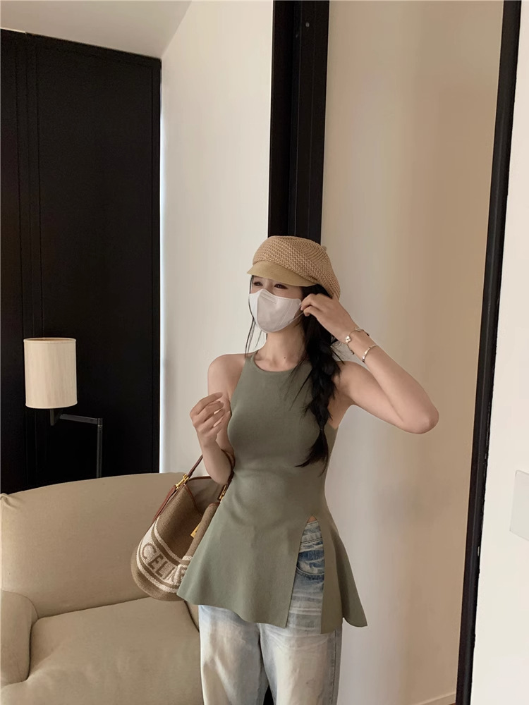 2025S Designer Women S T Shirt Pure Desire Style Knitted Unique Strap Tank For Women In Summer Outwear Slim Fit Split Sleeveless Sweet Spicy Small Top