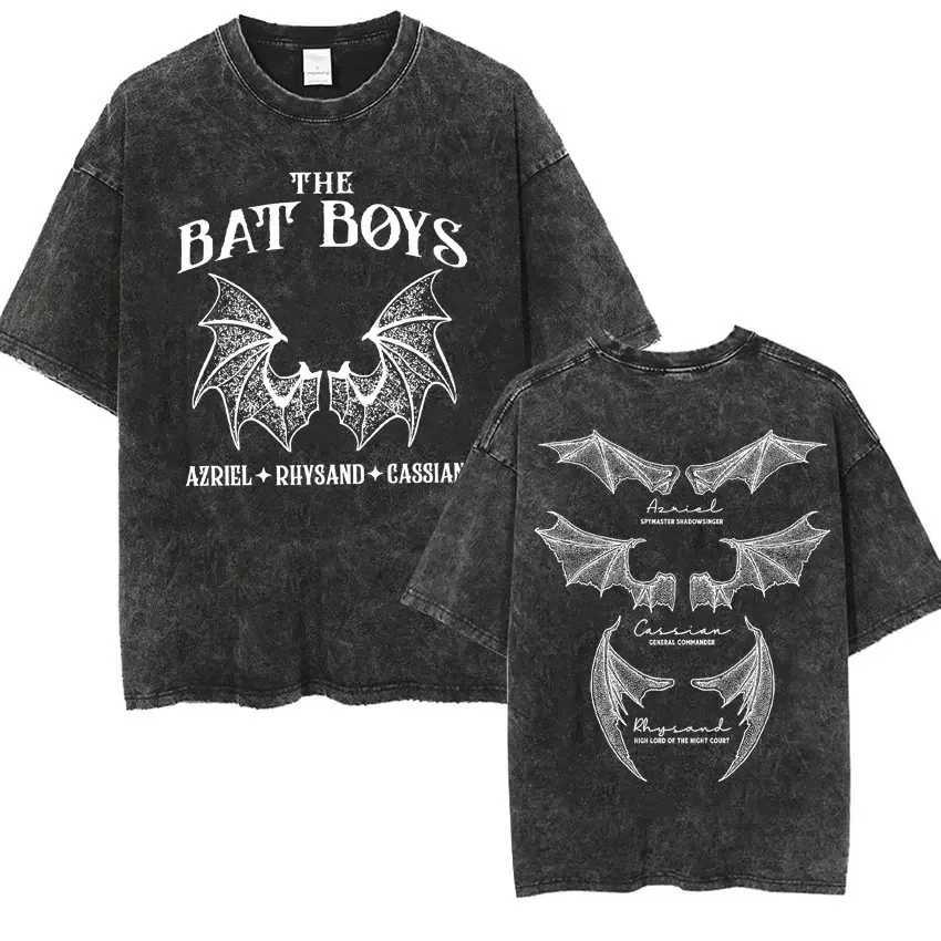 Bat Boy Double sided T-shirt Rhys and Cassian Azriel Clothing Washing T-shirt Mens Fashion Retro T-shirt Street ClothingXJ250409