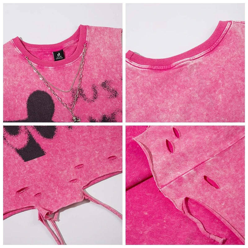 High Street American Vintage Washed Hole Ripped Tank Top with Large Letter Printing Distressed Tank Top for Mens Casual Clothing Y2k 250408