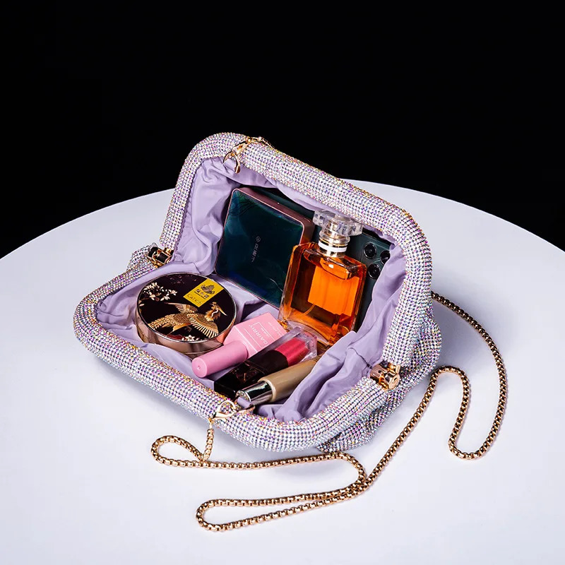 Premium Handmade Diamond-encrusted Clutch Bag Pleated Chain Rhinestone Cloud Clip Dinner Bag Single Shoulder Oblique Span Bolsos 251107