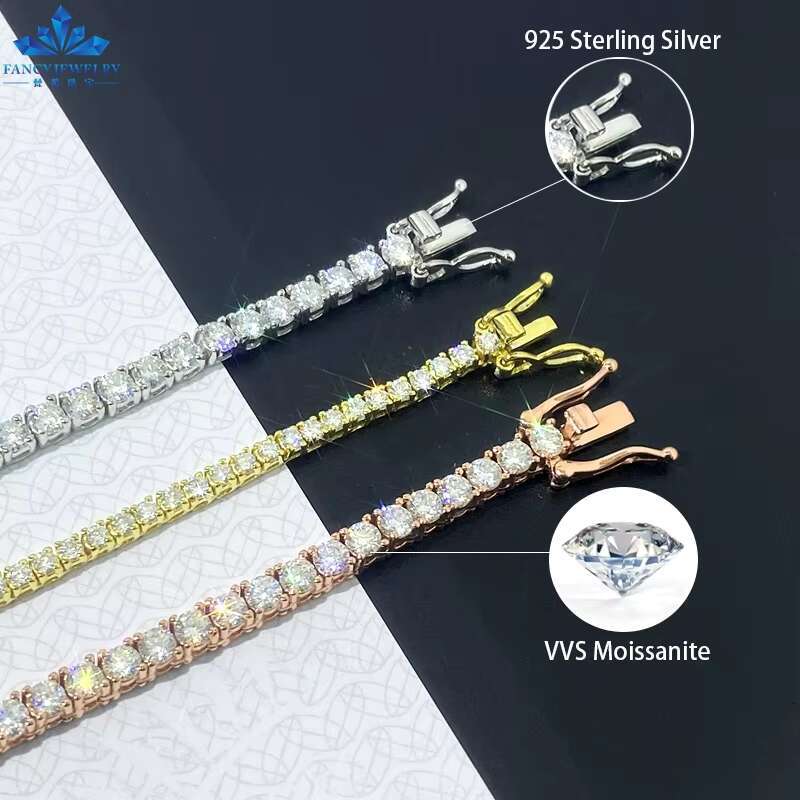 Low Price Silver GRA Moissanite 2mm 3mm 4mm Wide Diamond Iced Out Necklace VVS Moissanite Tennis Chain for Hiphop Rapper Life