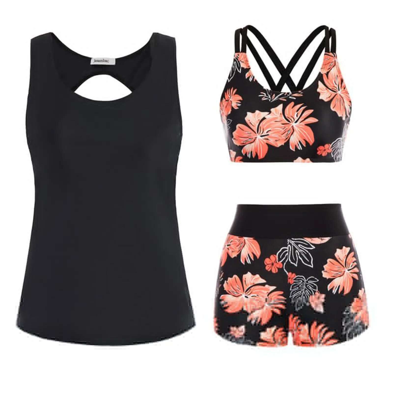Dongdumaoyi Women S Three Piece Set Swimwears Tankinis Bikini Swimsuits Lace Up Bra Black Vest Underwear Bathing Suit Swimwear