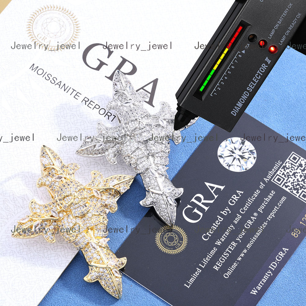 Factory wholesale new flower cross pendant necklace with moissanite Hip hop skull cross pendant S925 silver moissanite mens necklace accessory