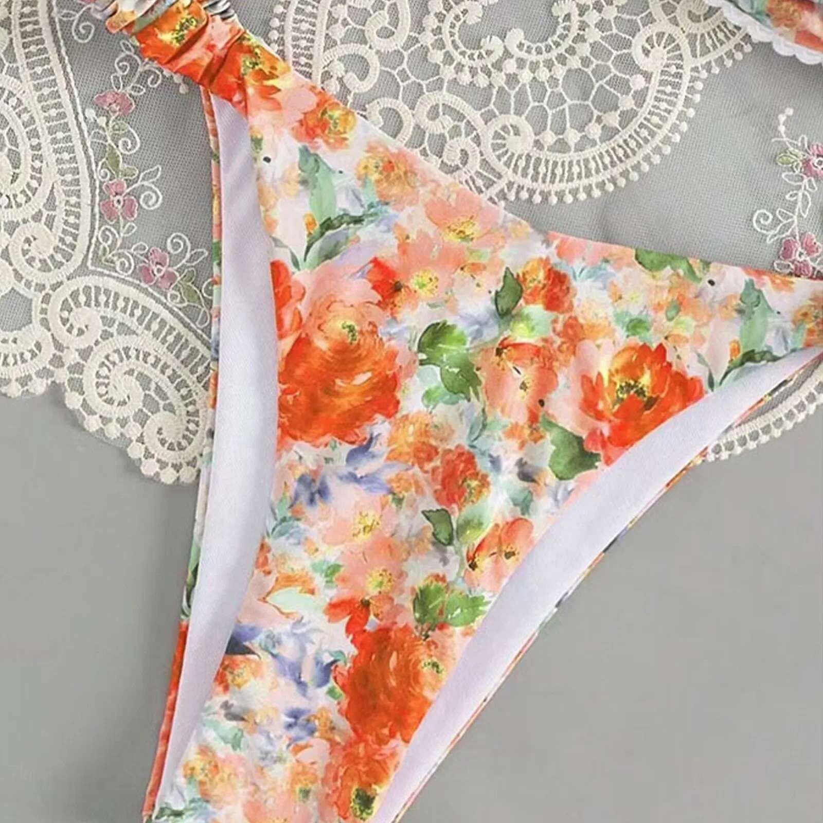 Dongdumaoyi New Women Sexy Bandeau Bikini Set Micro Bathing Suits Swimwear Thong Swimsuit Two Pieces Swimming Beachwear Flower Biquini
