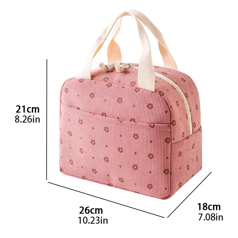 Fancy Corduroy Lunch Bag Student Office Box Thermal Insulation Waterproof Portable Cute Dining Ice ADH 250408