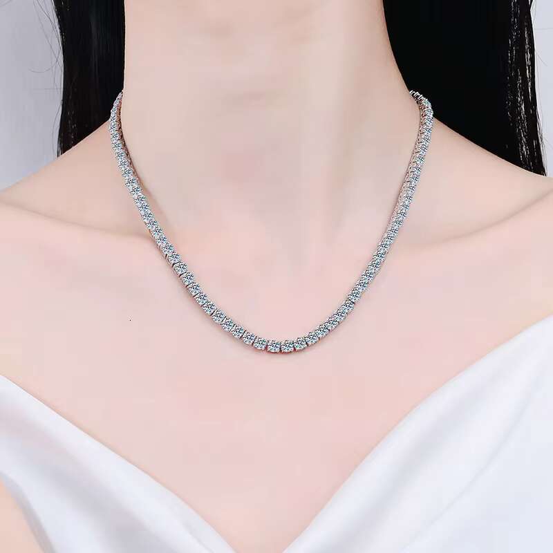 Iced Out Shiny S925 Sterling Silver Hip Hop VVS Tennis Moissanite Link Chain Fine Jewelry Necklace for Women Men