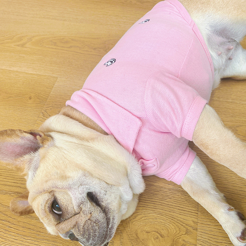 Pet French Dog Handsome clothing Fashion Grey Full Embroidered Small Shirt Pet Dog Corgi Short Sleeve