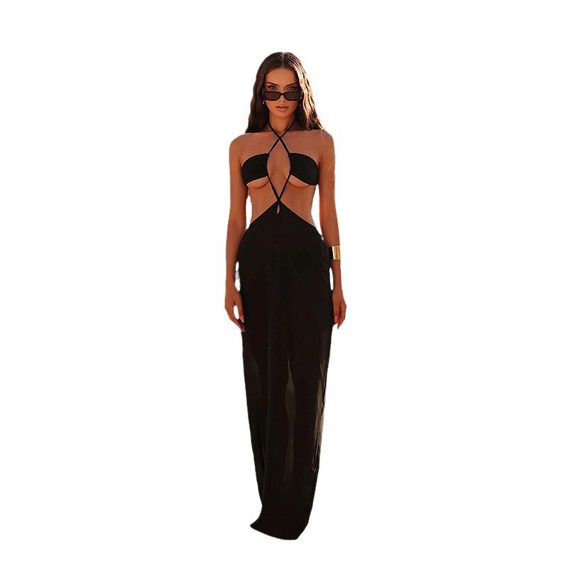 New products for 2025!! Beach dress womens solid color sexy suspender beach bikini swimsuit womens dress